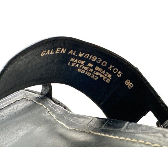Lauren Ralph Lauren Black Leather Sandals Slip On GALAN Croc-Embossed Straps 8 - Picture 7 of 9